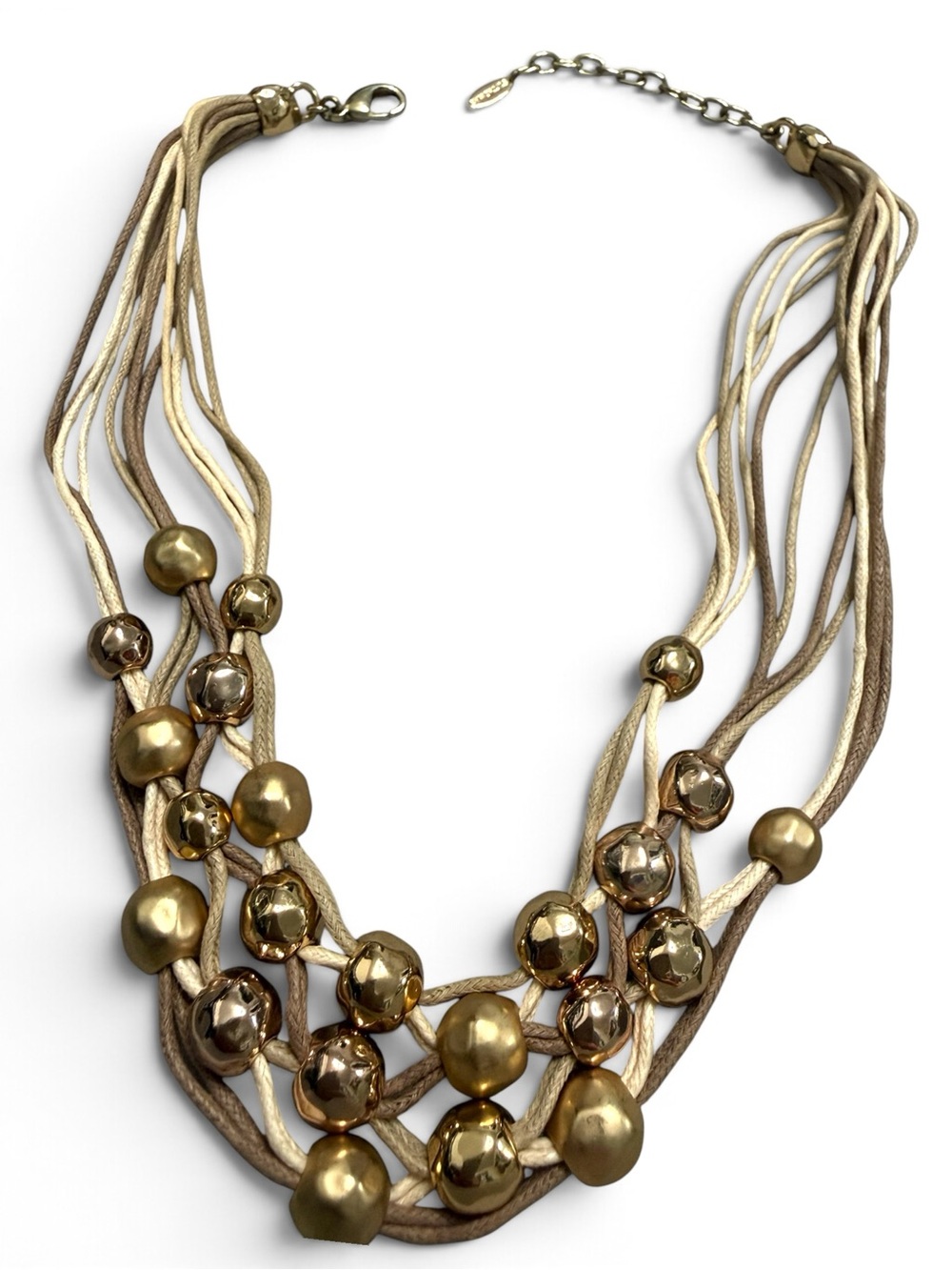 St. Thomas Multi Strand Mixed Metal Beaded Cord Statement Necklace Gold Cream